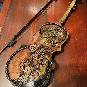 Handcrafted Decorative Violin with Floral Design